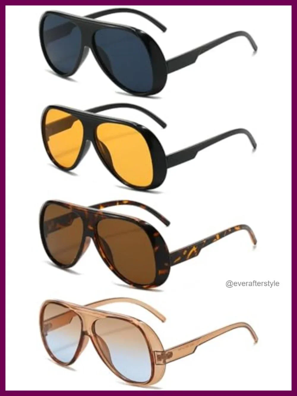 Oversized Square Aviator Sunglasses 4 Pack UV400 Unisex Vintage